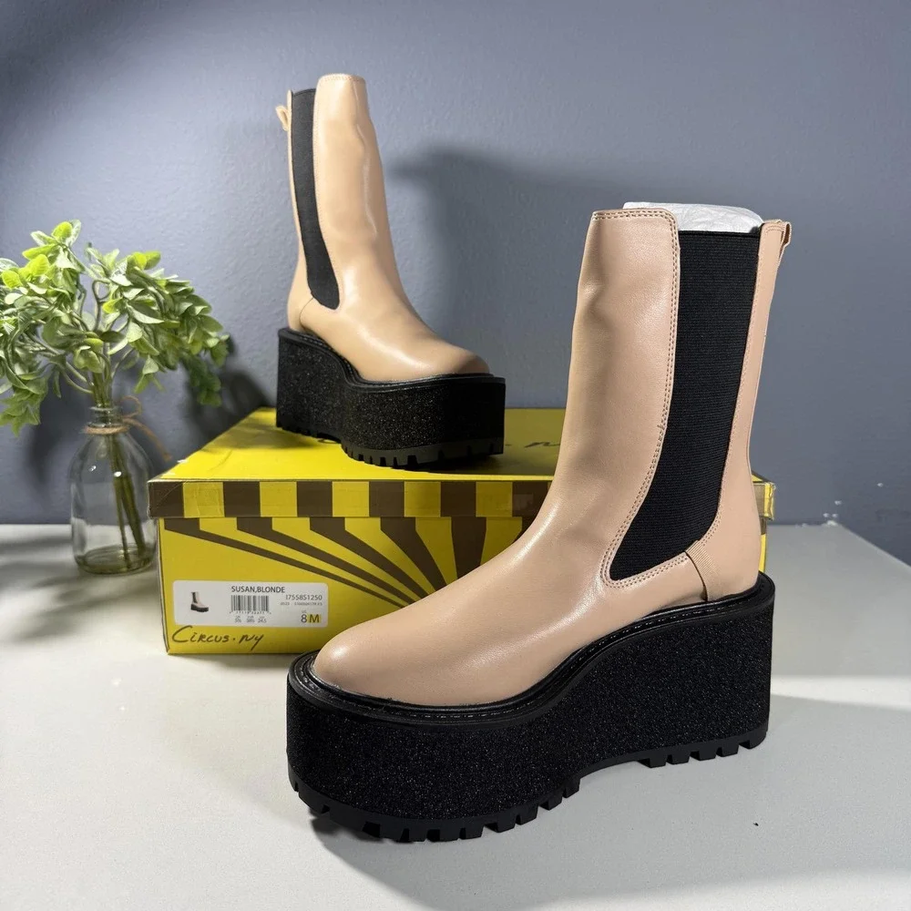 Circus NY Susan Blonde Platform‎ Chelsea Boots Glitter Lug Sole Womens 8M NEW